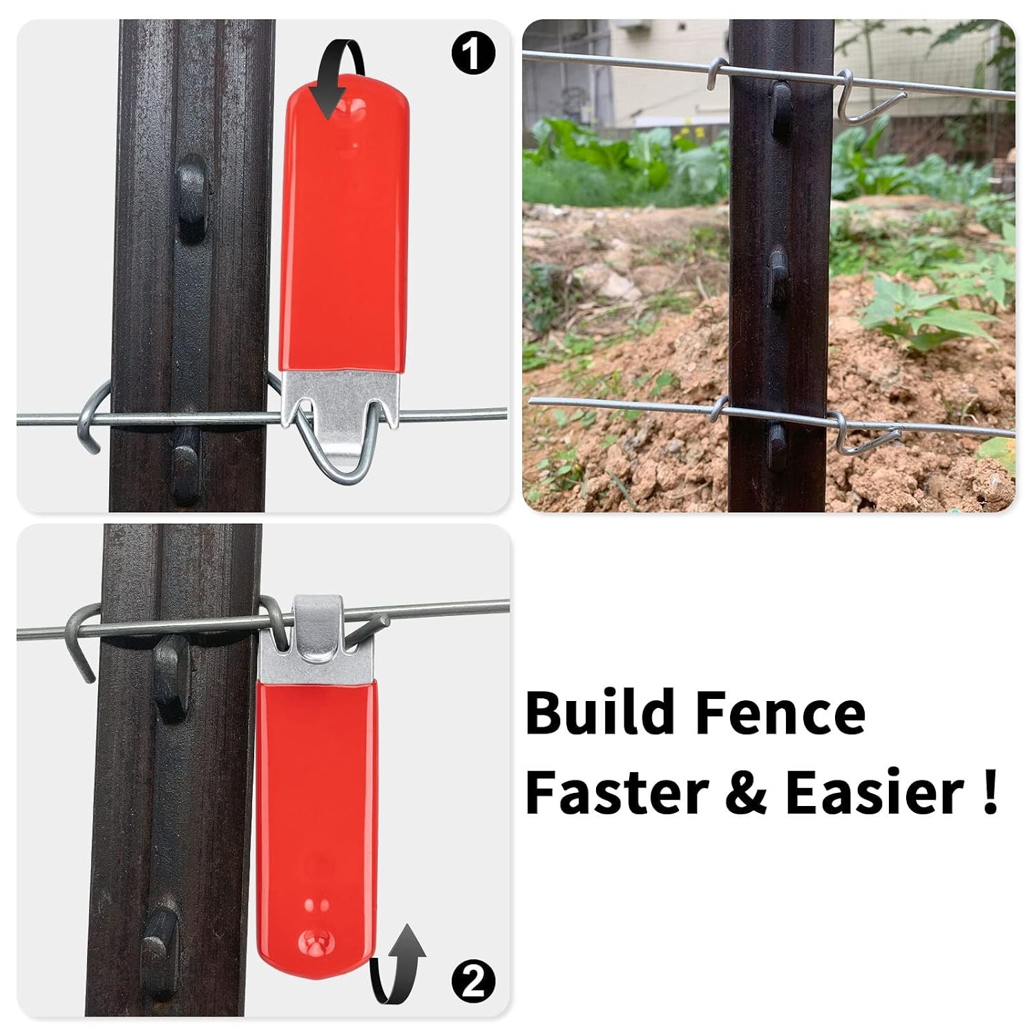 T Post Clip Tool 2Pcs Red Rubber Coated Wire Twisting Fencing Tool Fence Wire