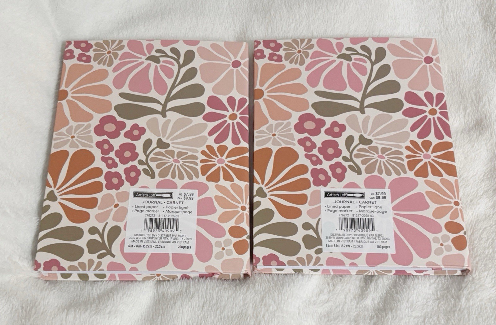 Artist’s Loft, Lot of 2 Pink Floral Lined Paper Journal Book with Ribbon Marker