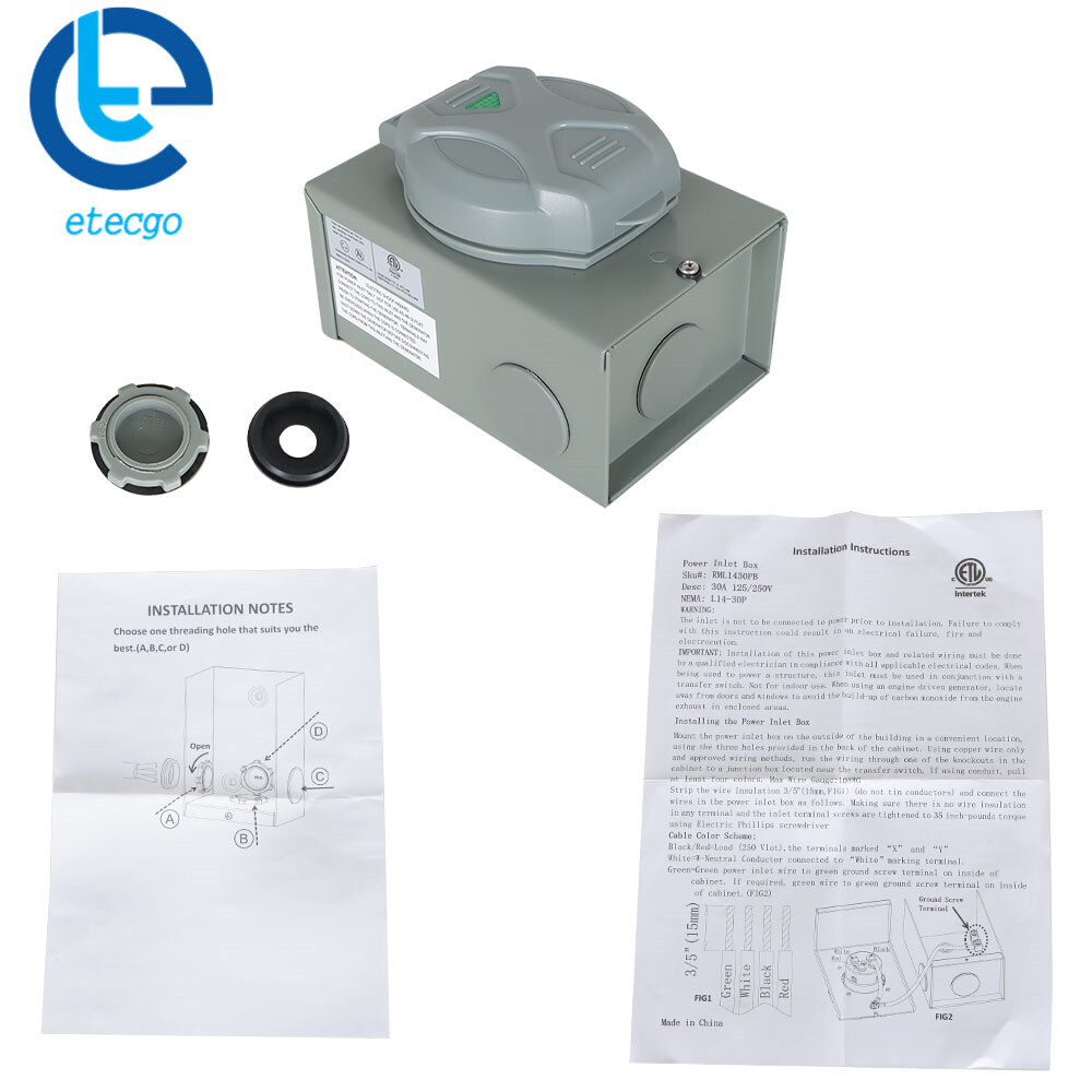 30 Amp Generator Power Inlet Box L14-30P 4 Prongs Generator Receptacle 125/250 V