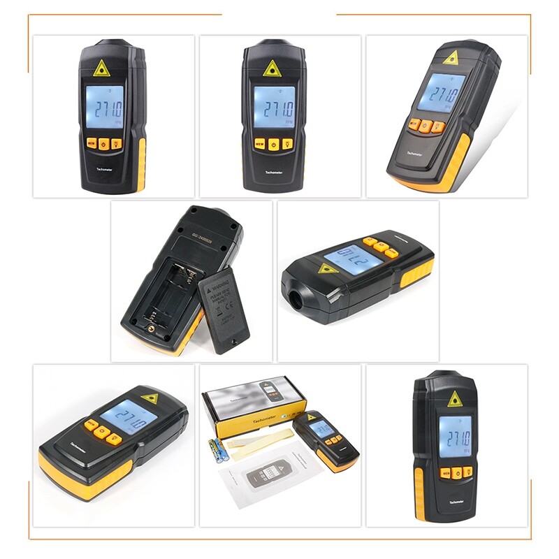 Digital Laser Tachometer Auto Range RPM Tach Meter Non-Contact LCD Backlit Gauge