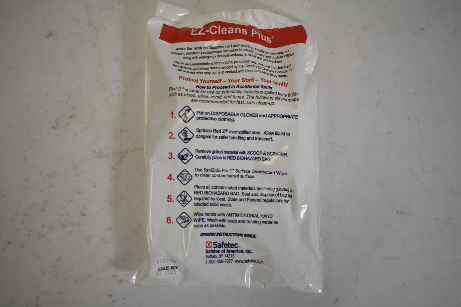2 Pack SAFETEC EZ Cleans Plus Spill Clean Up Kit 17121 Use bBy 02/2025