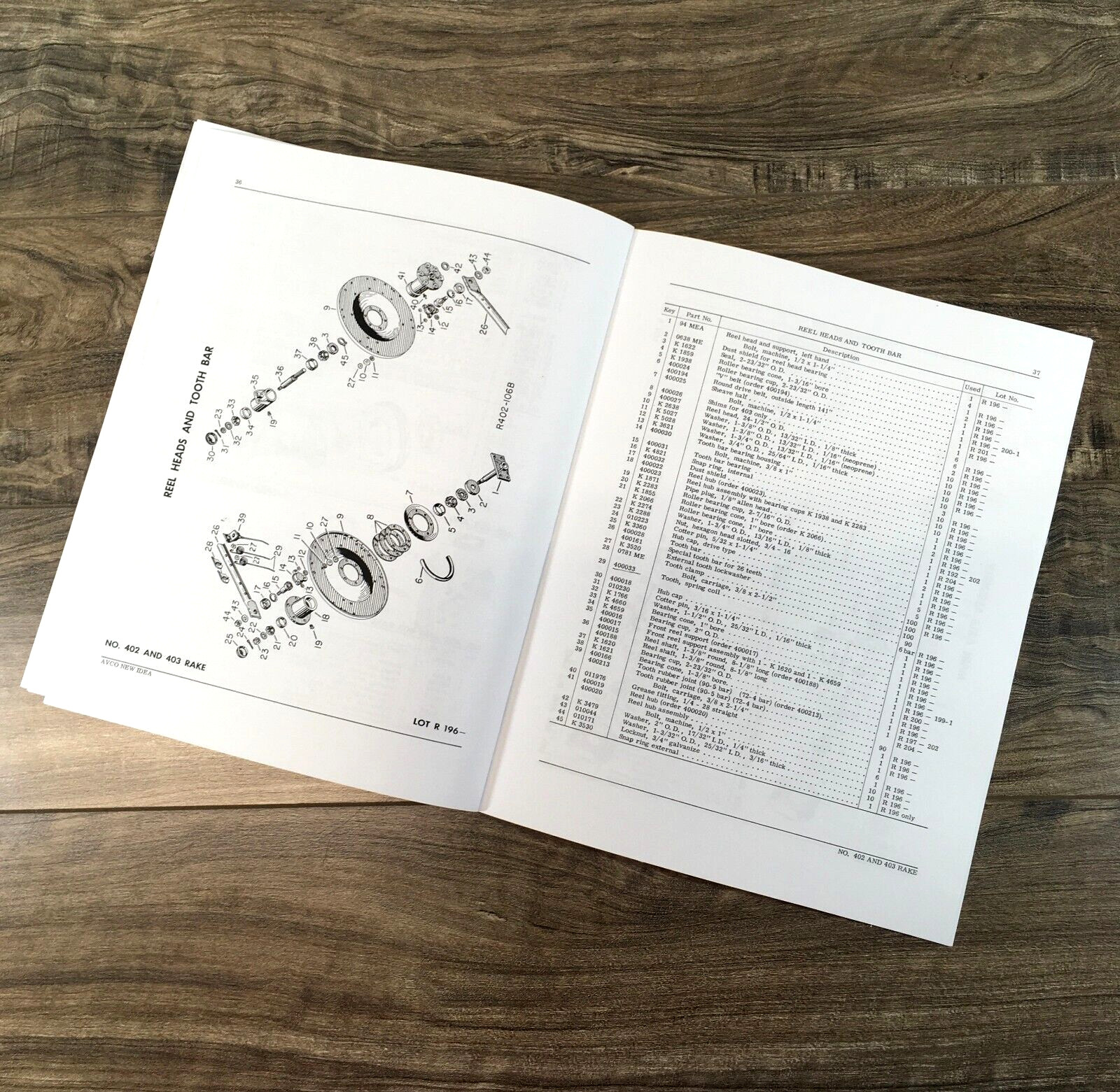 New Idea 402 5 Bar 403 4 Bar Parallel Side Rake Operators Manual Parts Catalog