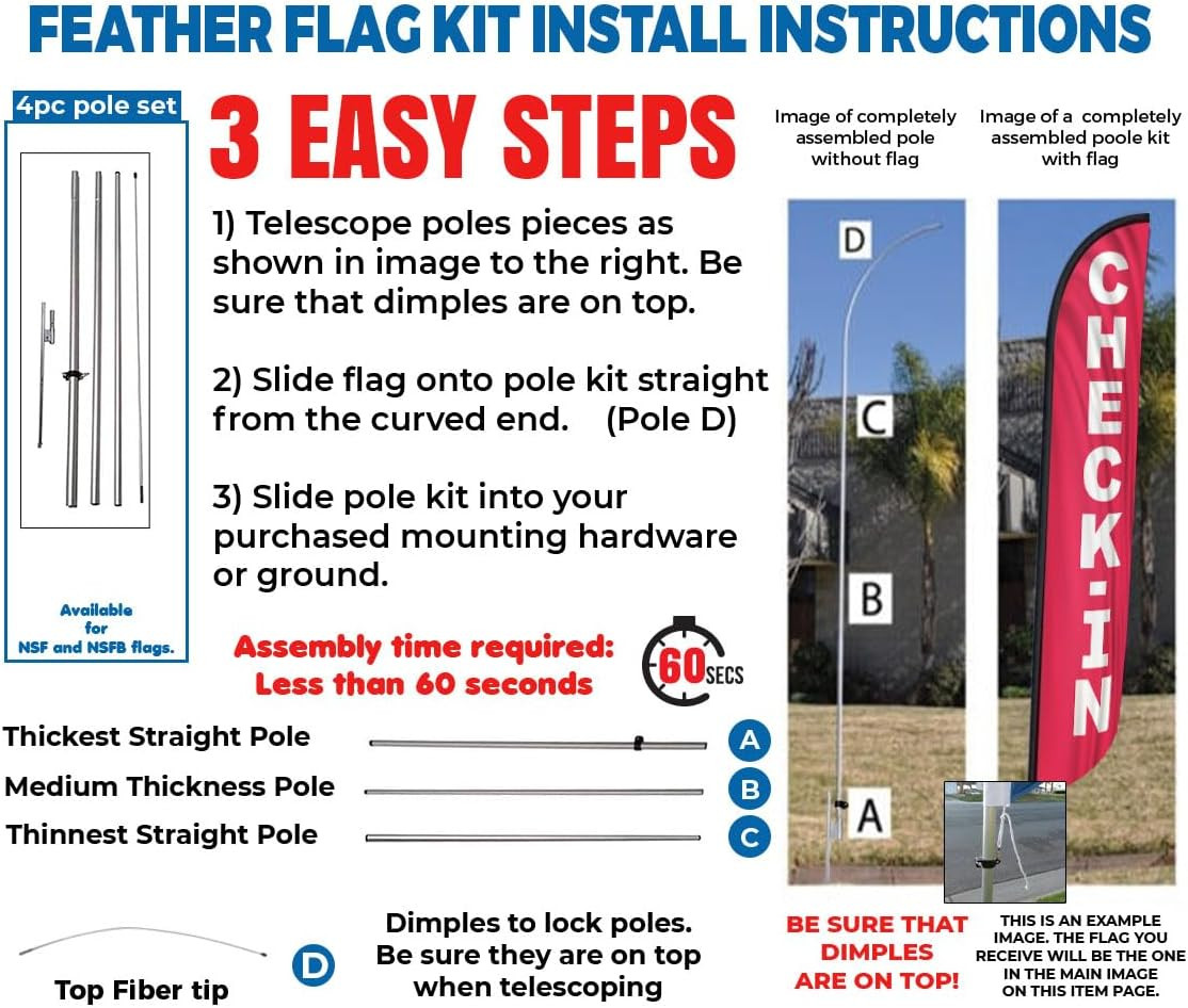 Check-In Advertising Feather Banner Swooper Flag with Flag Pole Kit & Ground Sta