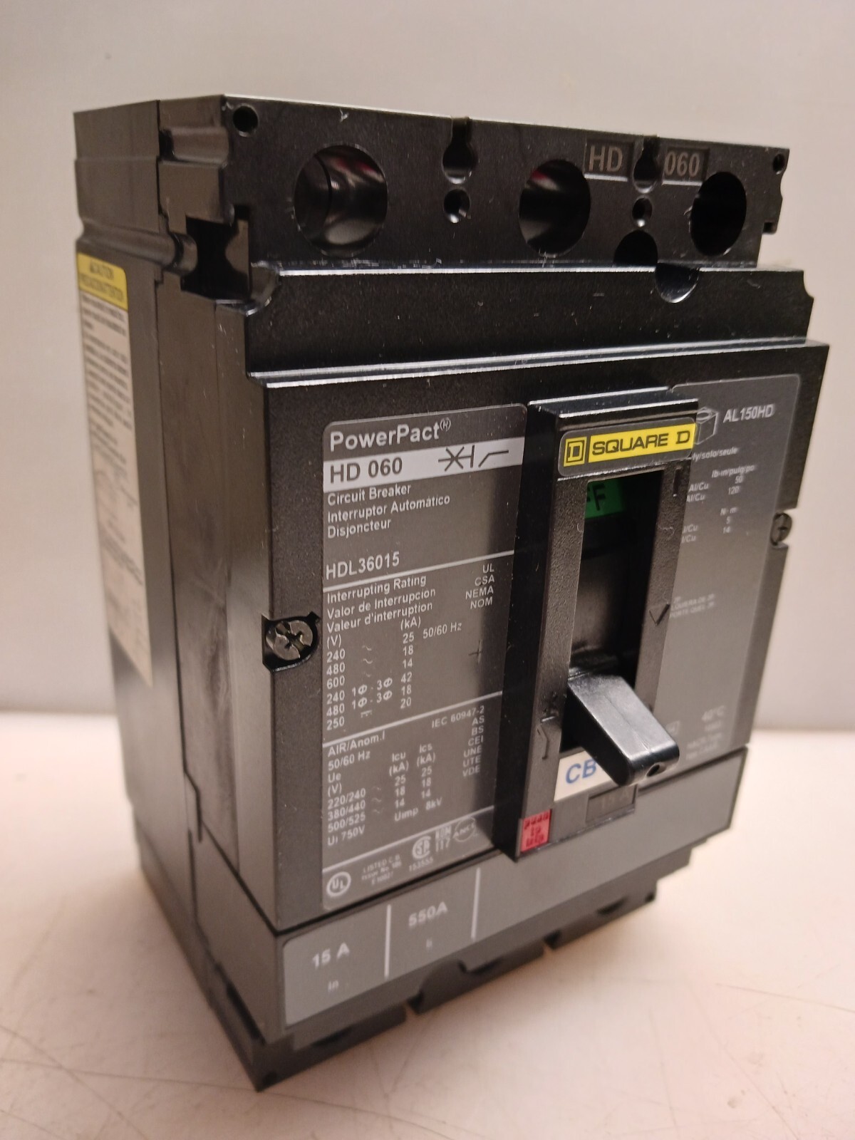 NEW SQUARE D HDL36015 POWERPACT CIRCUIT BREAKER 15 AMP 3 POLE 600 VAC 18KA