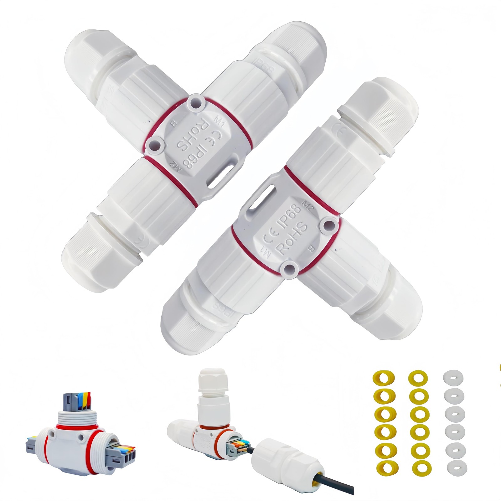 T-Type Waterproof Cable Connectors 3 Way IP68 Rated 450V 24A – for Outdoor LED