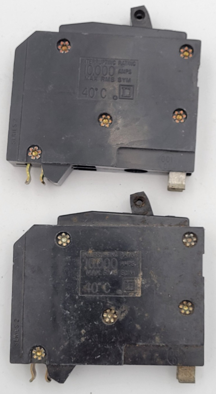 Square D QOT2020 20A 1-Pole Plug On Twin Tandem Circuit Breaker USED (Lot of 2)