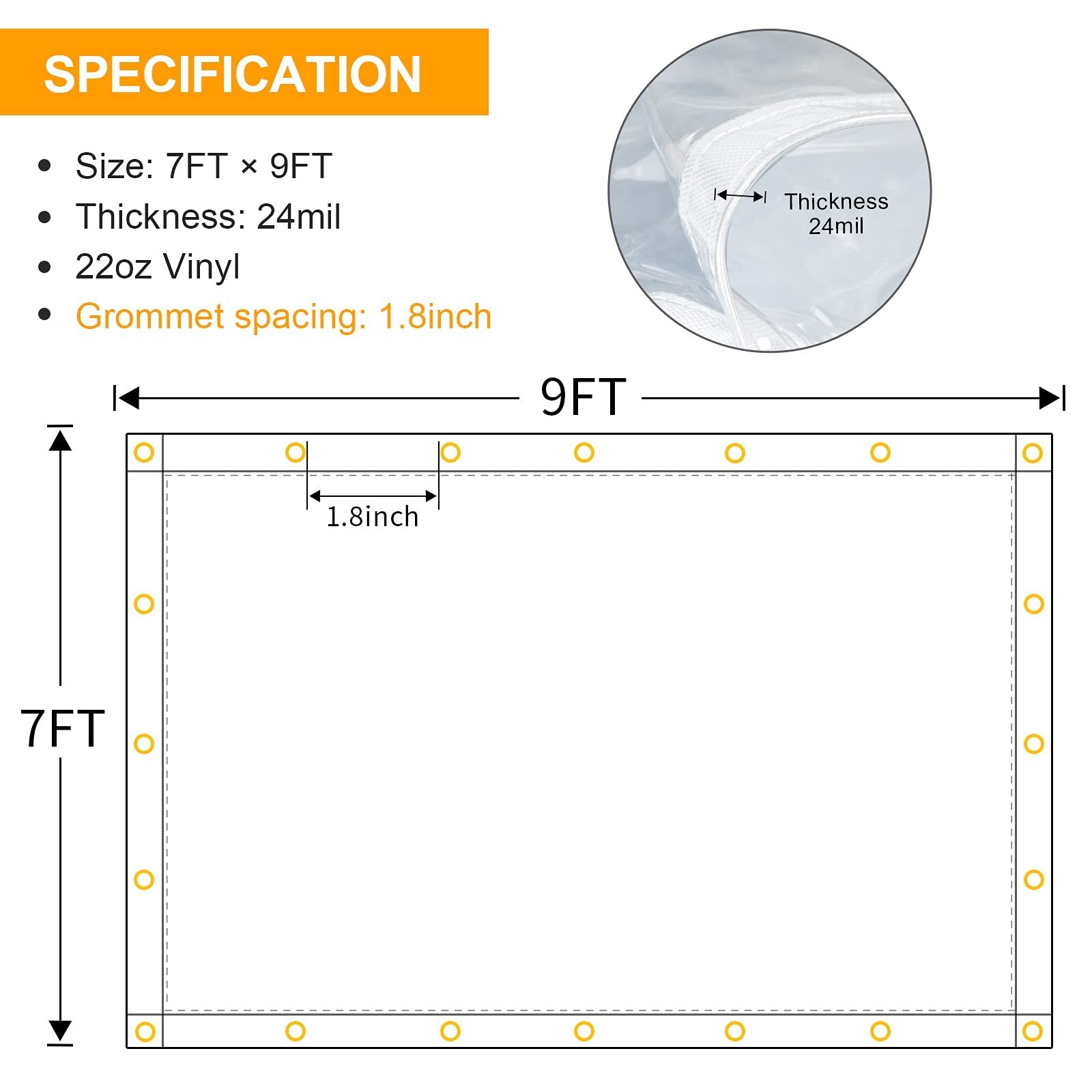 7 x 9FT Outdoor Clear Tarp Curtain Waterproof Wind-Proof 24 Mil Transparent V…