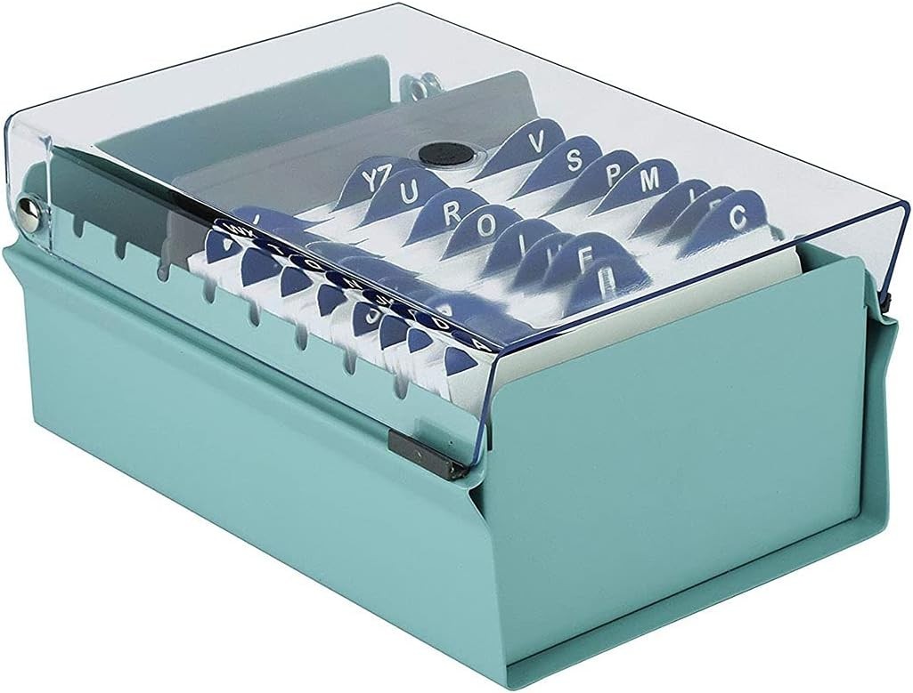 Green Metal Card File Holder with AZ Index – Modern Design