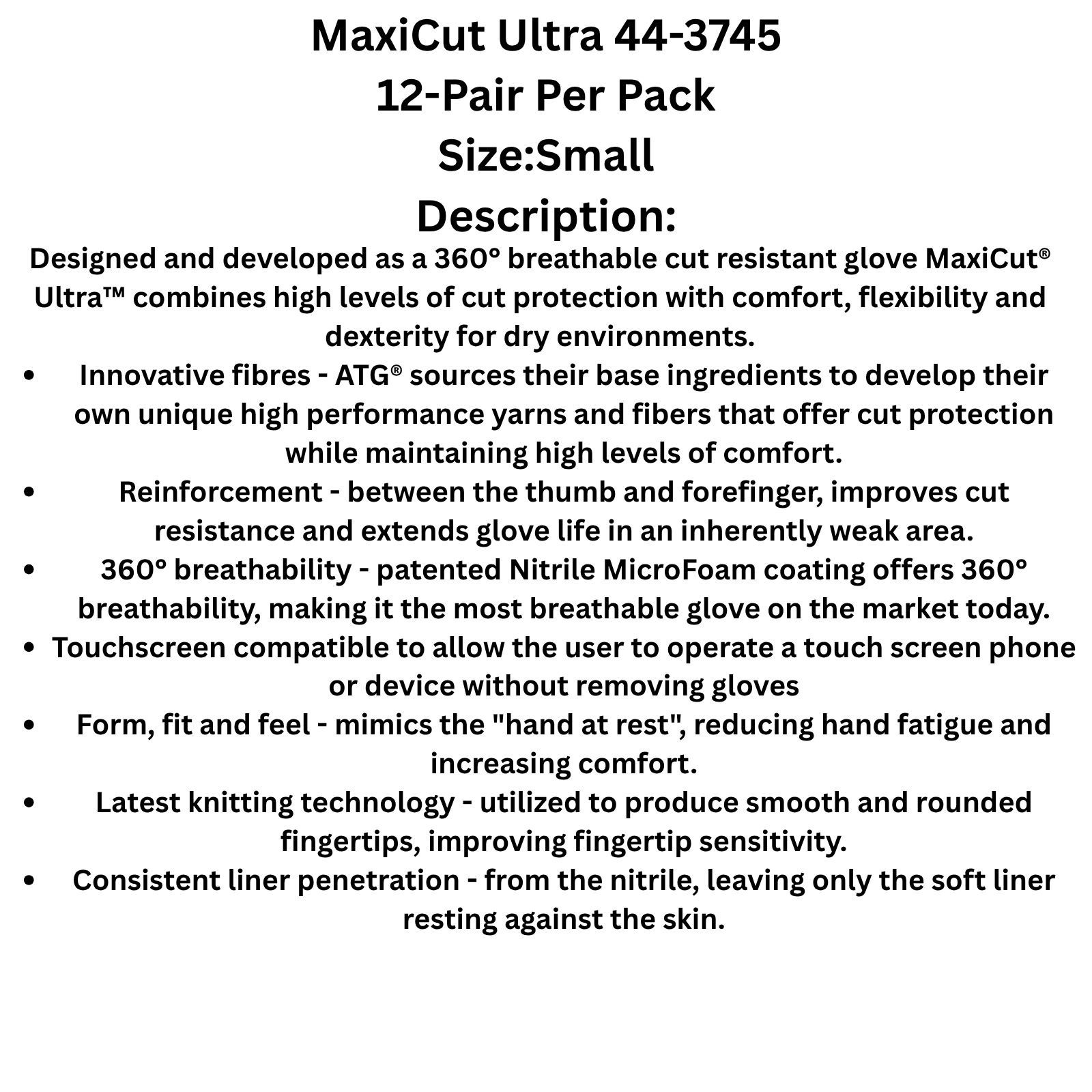 PIP Industrial Products 44-3745/S MaxiCut Ultra Work Gloves, Small – (12Pack)