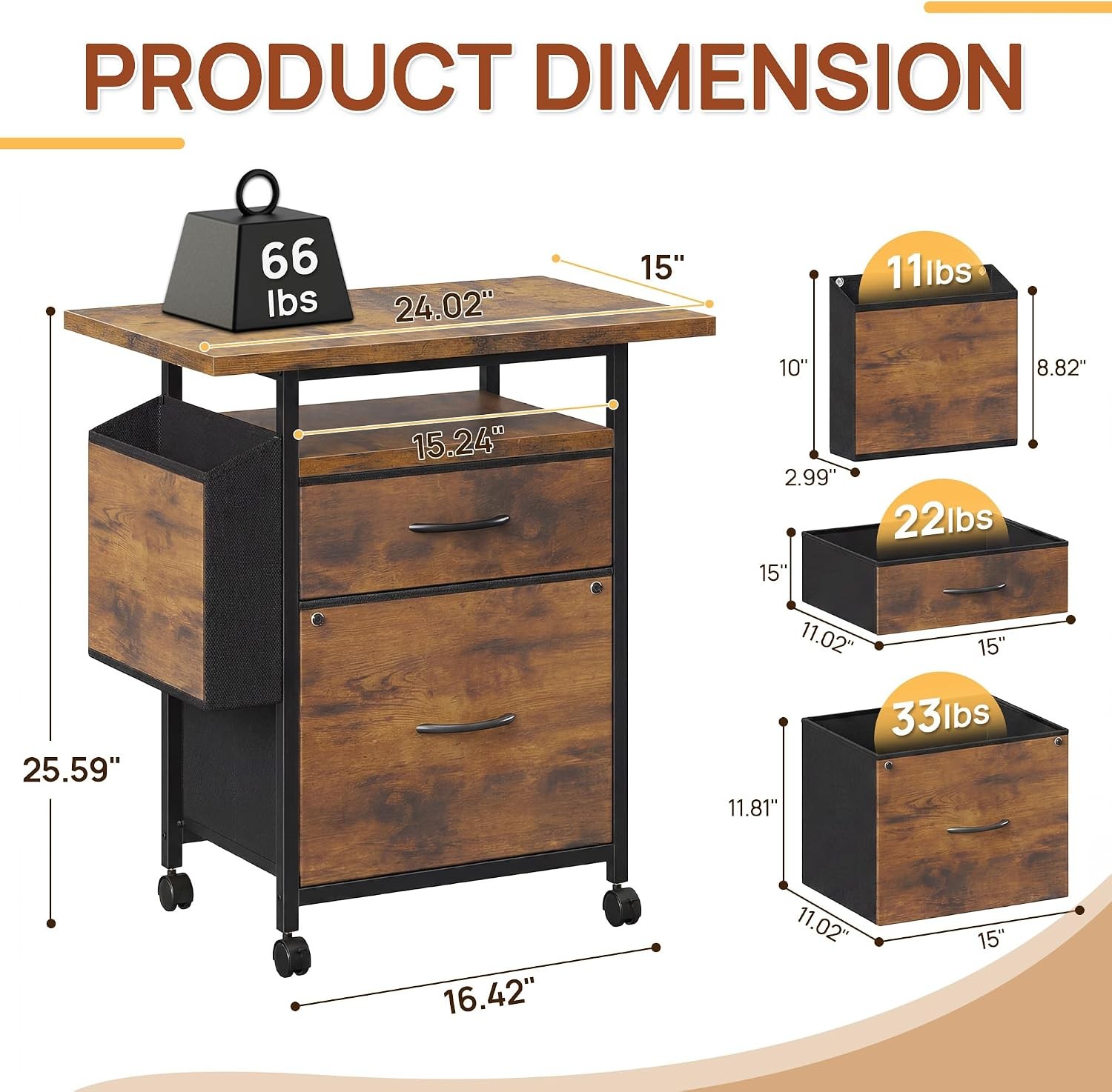 File Cabinets for Home Office, Small Printer Stand with Storage, Rolling Filing
