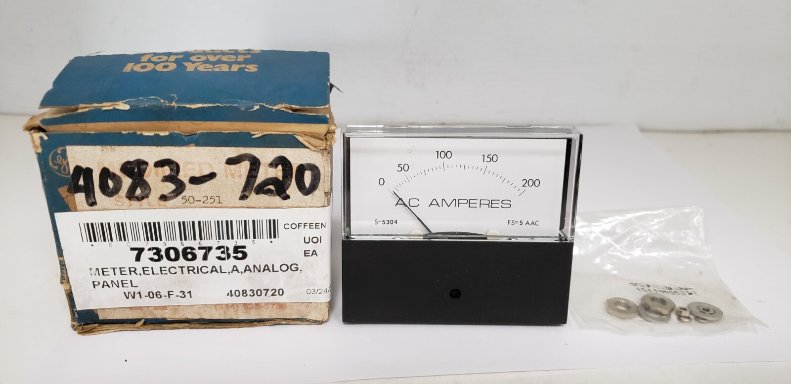 GENERAL ELECTRIC 50-251 AMMETER, 0-200ac AMP, S-5304, FS=5 AAC, NIB