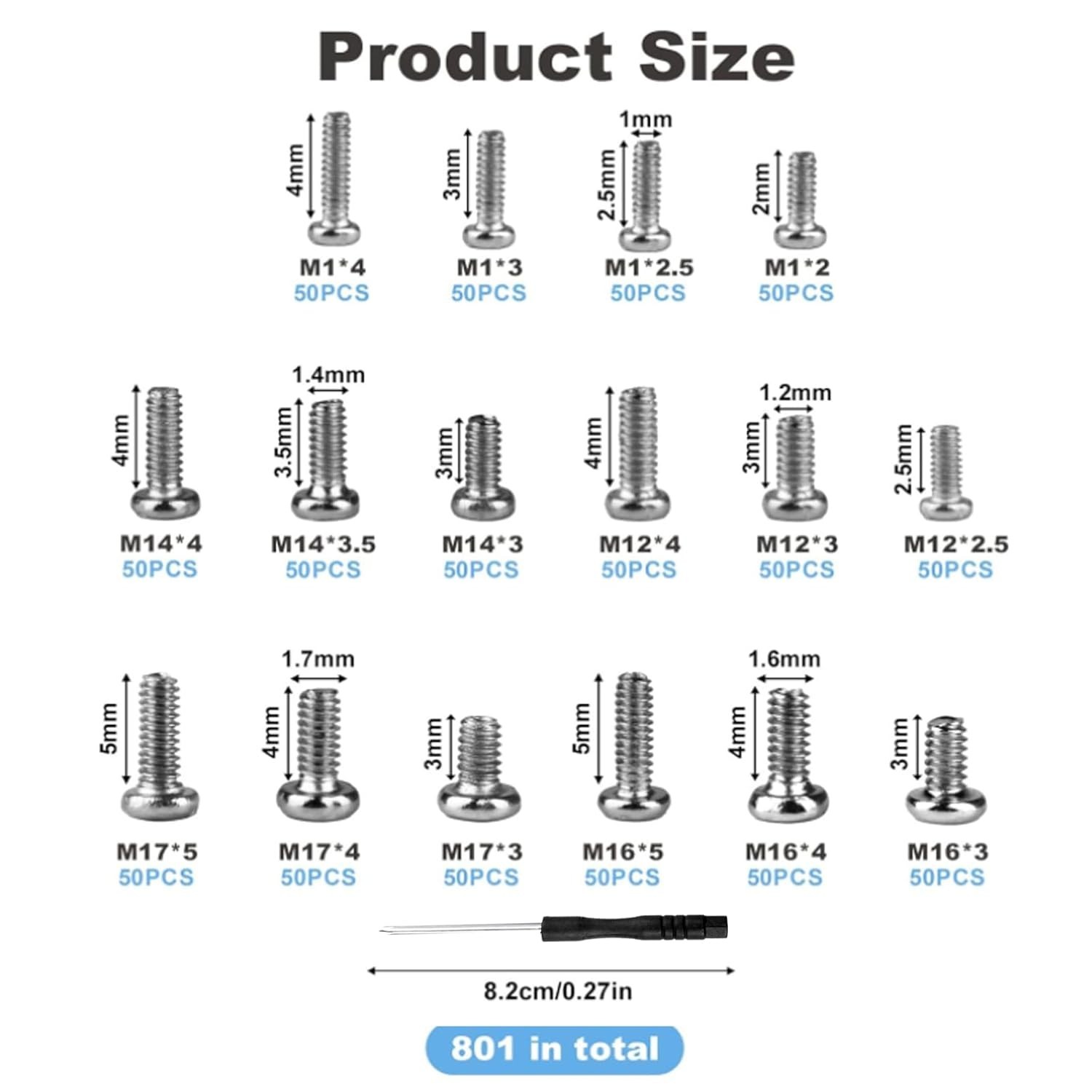 Mini Micro Small Phillips Pan Head Machine Screws Assortment Kit Nickel 800 Pcs