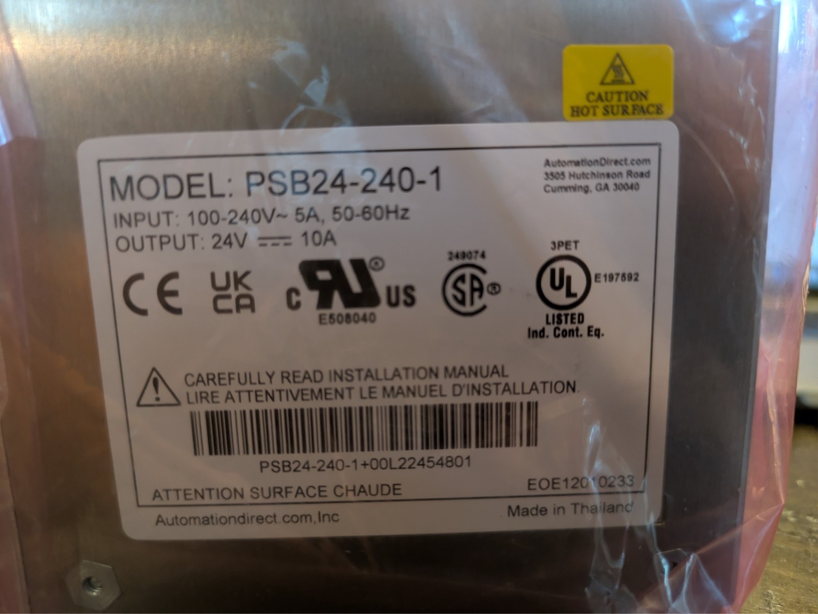 RHINO PSB24-240 Industrial DIN Rail Power Supply 24VDC 10A 240W New Open Box