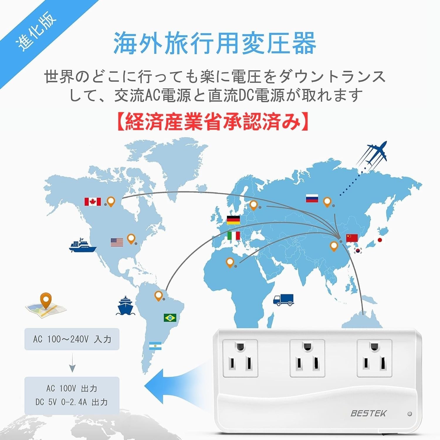 BESTEK Voltage Converter 220V to 110V 100V 200W with USB Ports Transformer