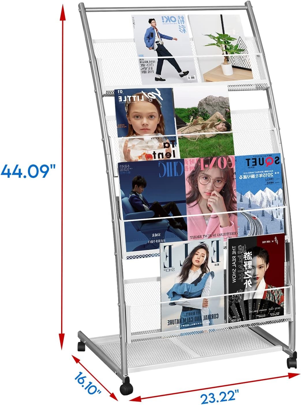 Magazine Rack Floor Standing,Brochure Display Stand, 4 Pockets Metal Literature