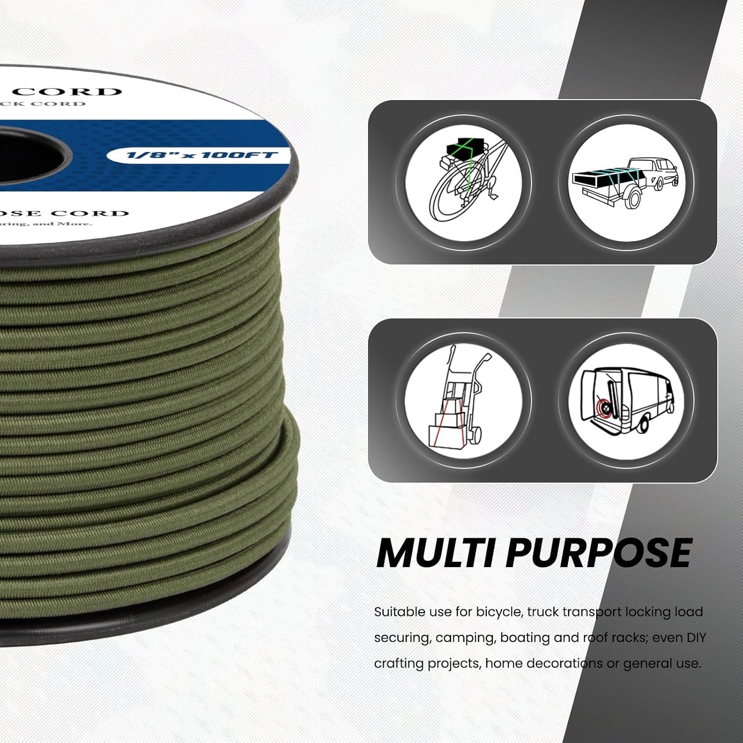 Bungee Cord 1/8in x 50ft Elastic Shock Cord 100% Stretch Elastic Bungee Rope …