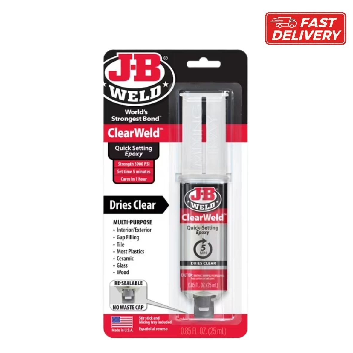 J-B Weld 50112 5 Minute Epoxy Syringe, Clear, 25ml Fast-Setting