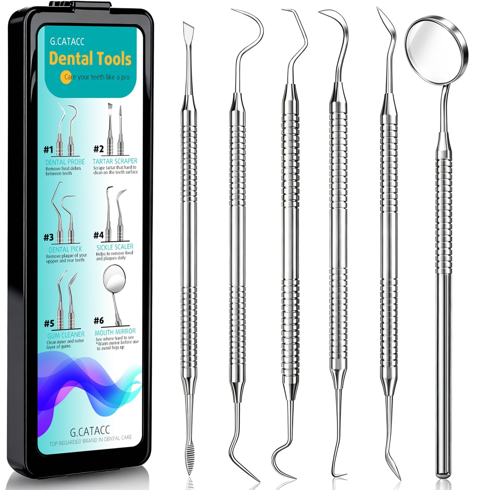 Dental Tools Stainless Steel Teeth Cleaning Kit Plaque Tartar Remover with Case