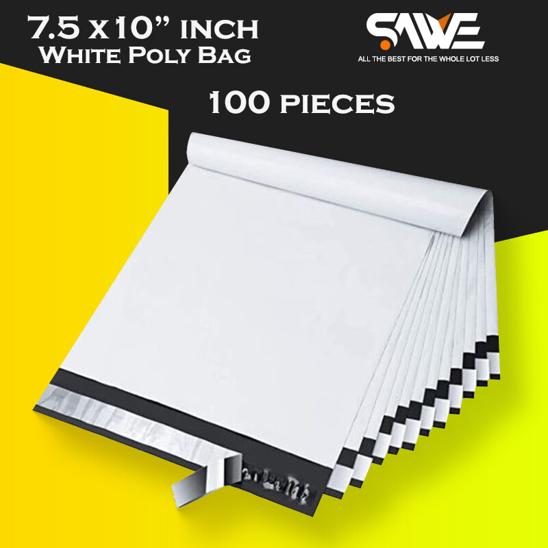 100 x Poly Mailers 7.5 x 10 White Plastic Shipping Bags Envelopes, Self Seal