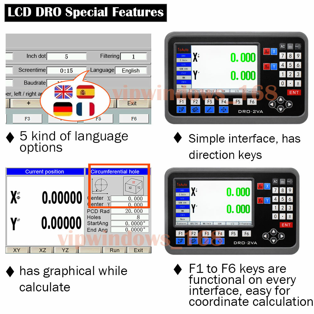 TOAUTO LCD Digital Readout 2Axis DRO Display+5um 2PC Linear Glass Scale Full Kit