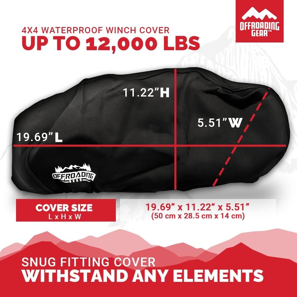 4×4 Waterproof and Dust-Resistant Heavy-Duty Winch Cover for 12000 lbs Winches