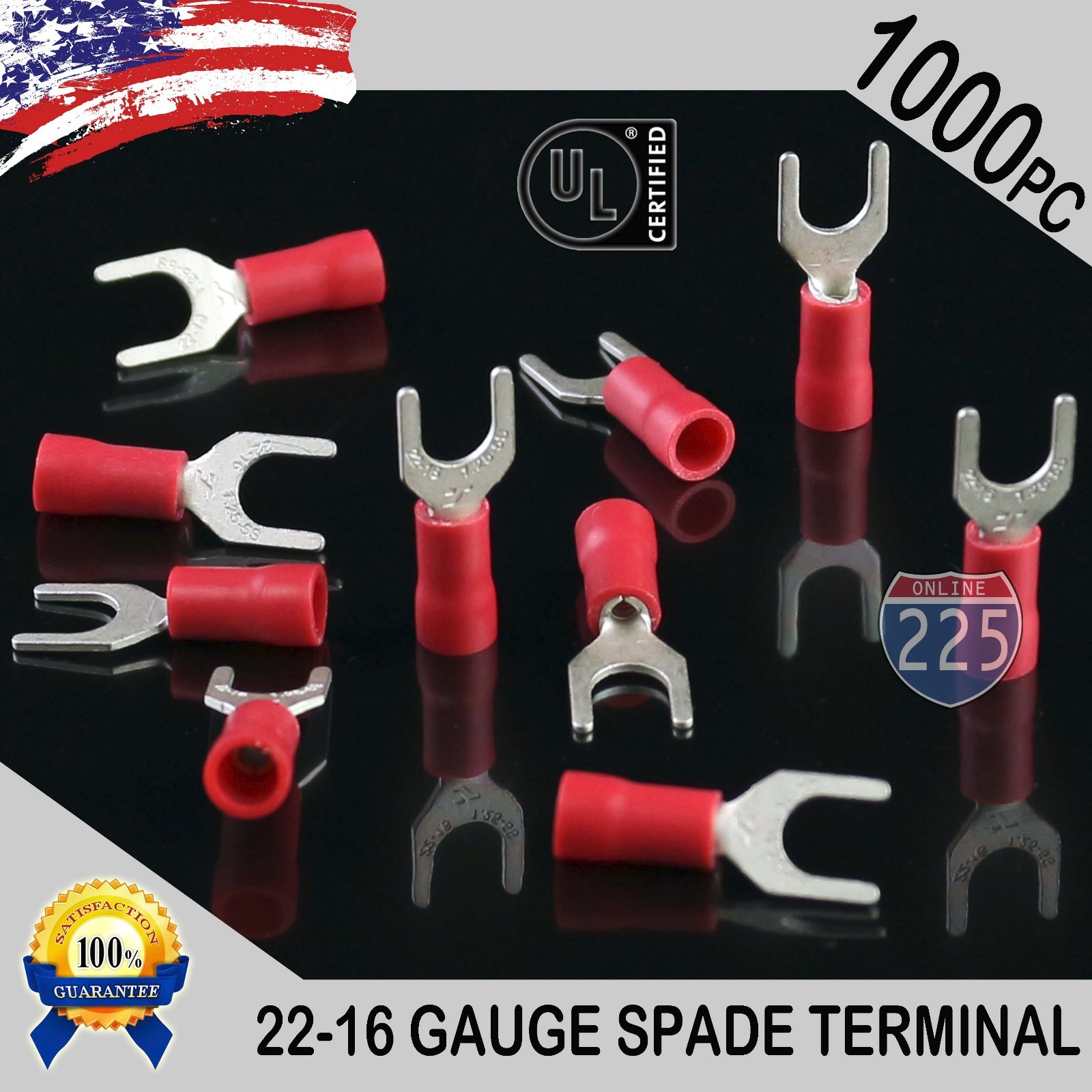 1000 Pack 22-18 Gauge Vinyl Spade Fork Crimp Terminals #10 Stud Tin Copper Core