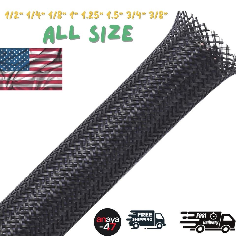 Split Braided Cable Sleeve 3MM-50MM Wire Loom Tubing Cable Management for PC Car