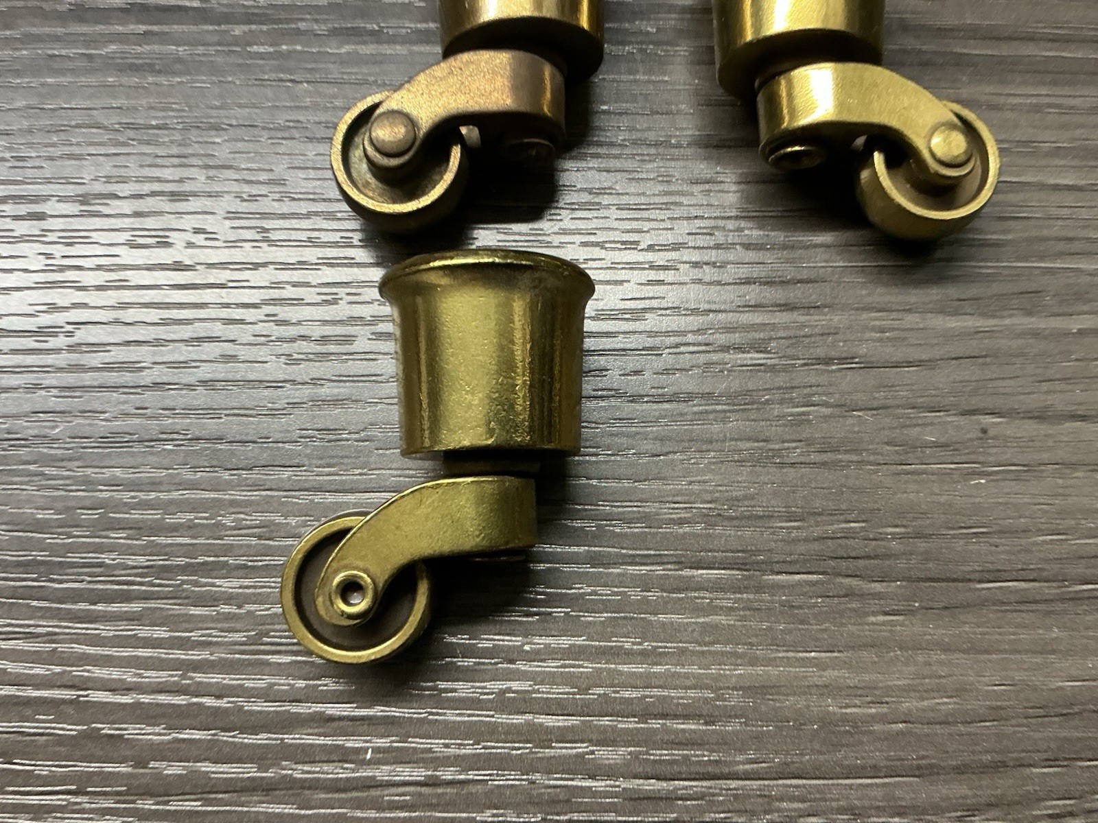 4 Brass Wheels Furniture Swivel Casters Fits 3/4” Diameter Tapered Leg NOS