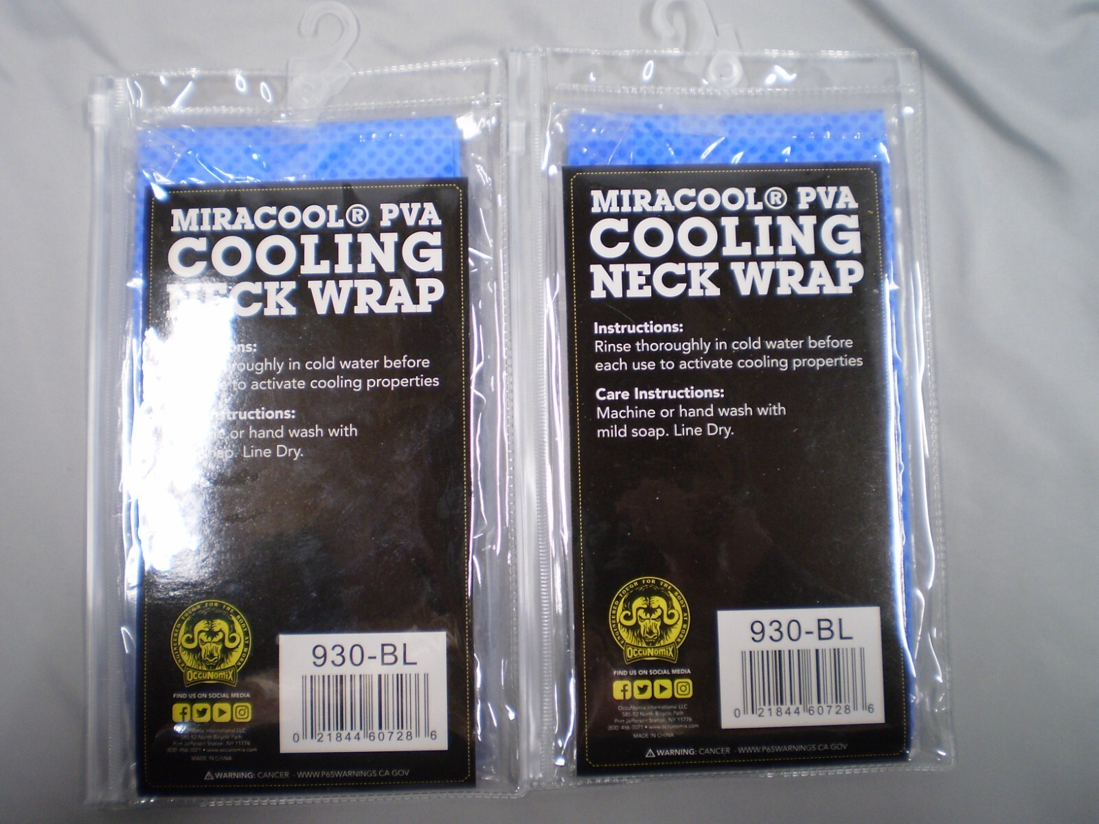2 OccuNomix MiraCool PVA Cooling Neck Wrap w/Sun Protection Fishing Sports Work