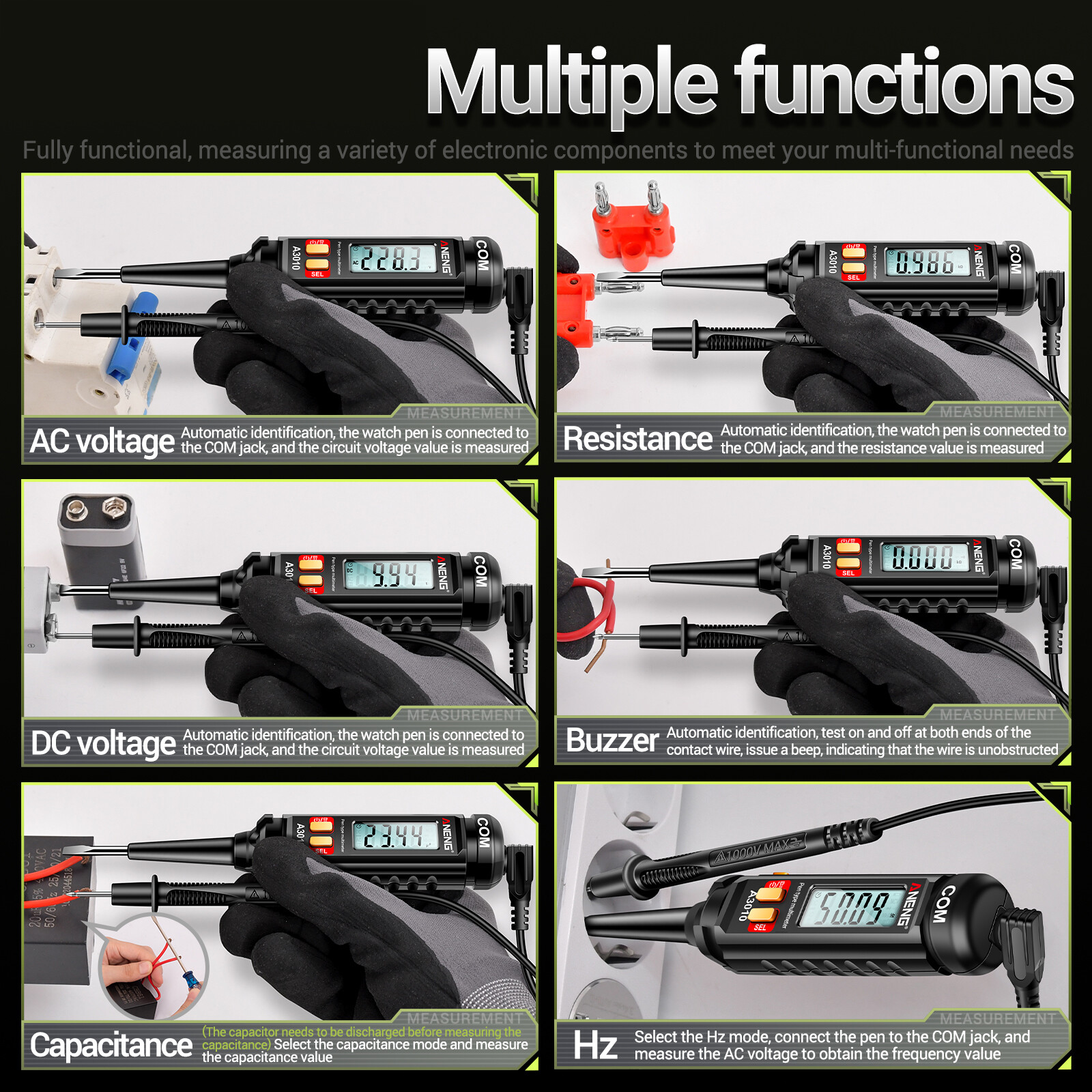 A3010 4000 Counts Pen-Type Multimeter True-RMS Backlight Multi Meter D7M4