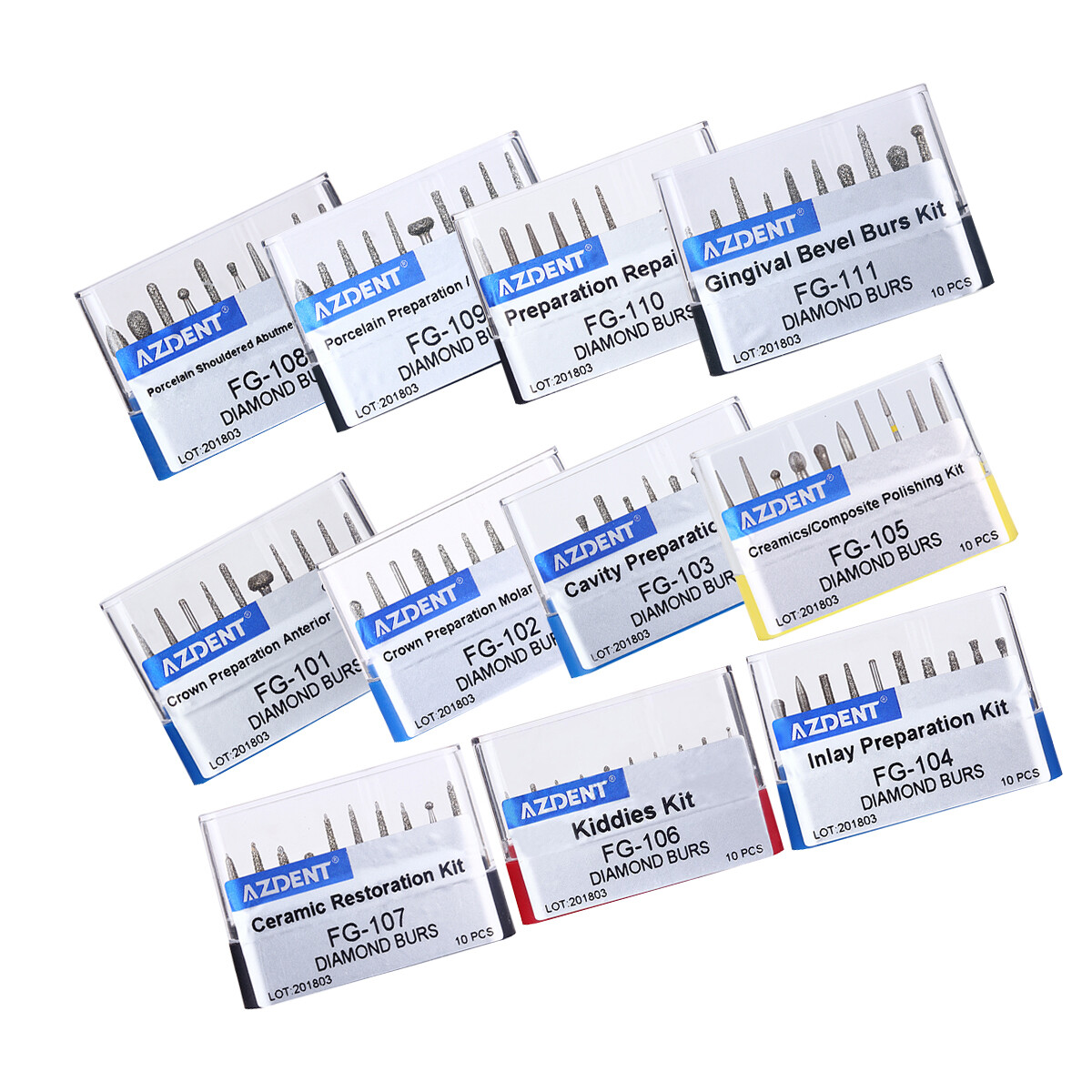 10PCS/Kit Dental Diamond Burs Kit FG101-FG117 fit Handpiece AZDENT