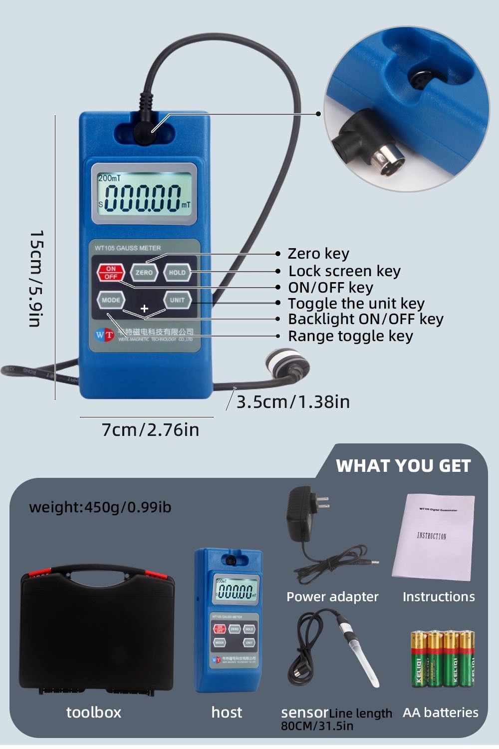Gauss Meter Handheld Tesla MeterPermanent Magnet Teslameter 1curacy