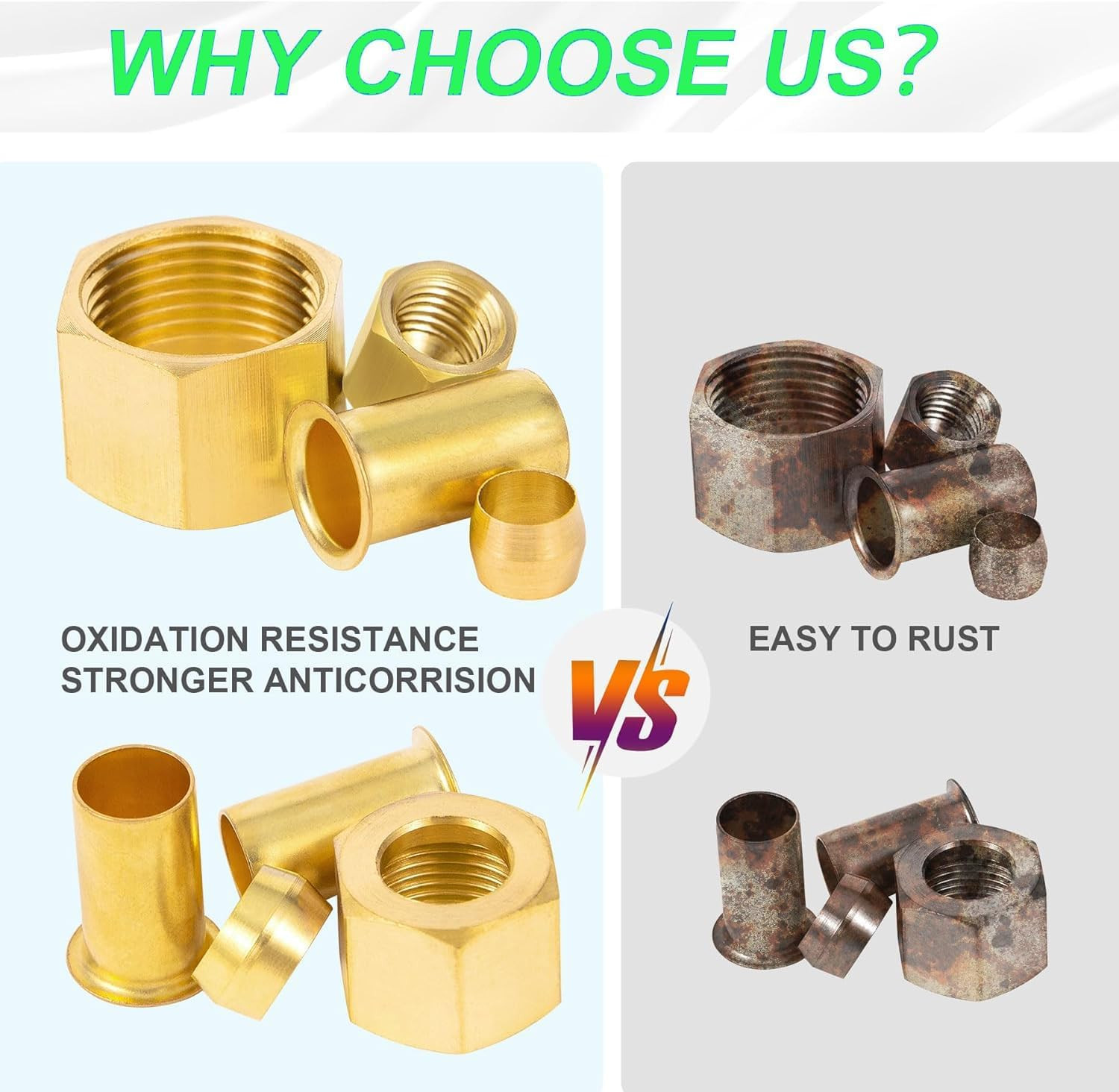 280PCS Compression Fittings Assortment Kit – 8 Sizes Brass Compression Sleeve Fe