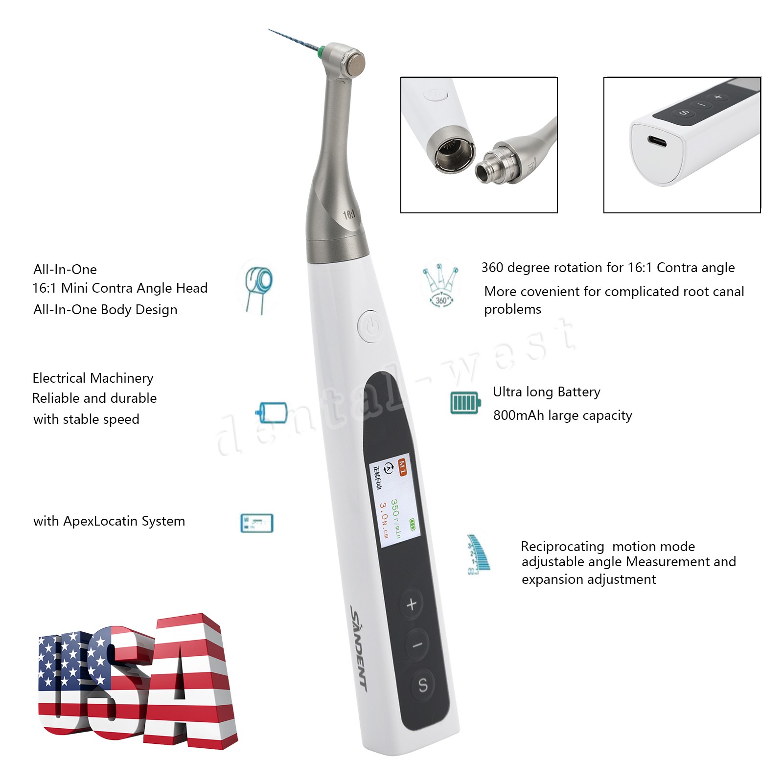 Woodpecker Style Cordless Endo Motor W/Apex Locator, Rotary & Reciprocating