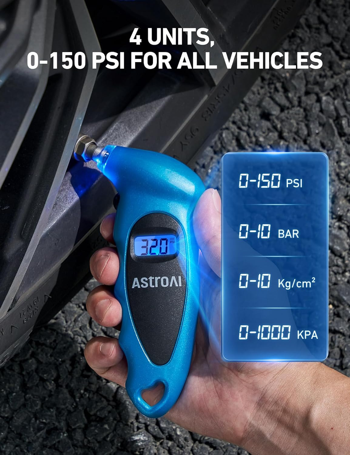 Digital Tire Pressure Gauge 0-150PSI, Accurate in 0.1 Increments w/ Backlit LCD