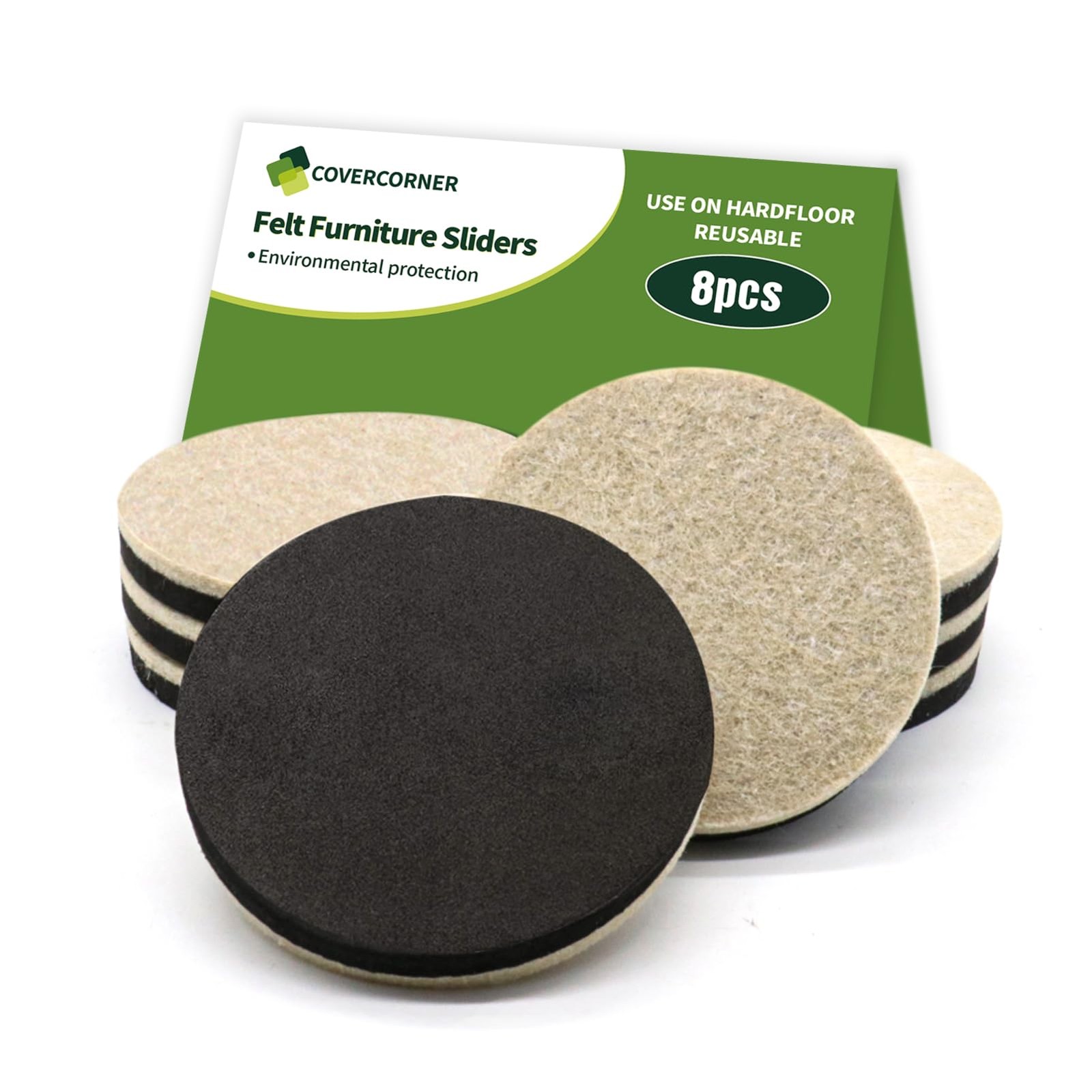 COVERCORNER Felt Furniture Sliders for 8 PCS 3 1/2» Beige, Beige+black