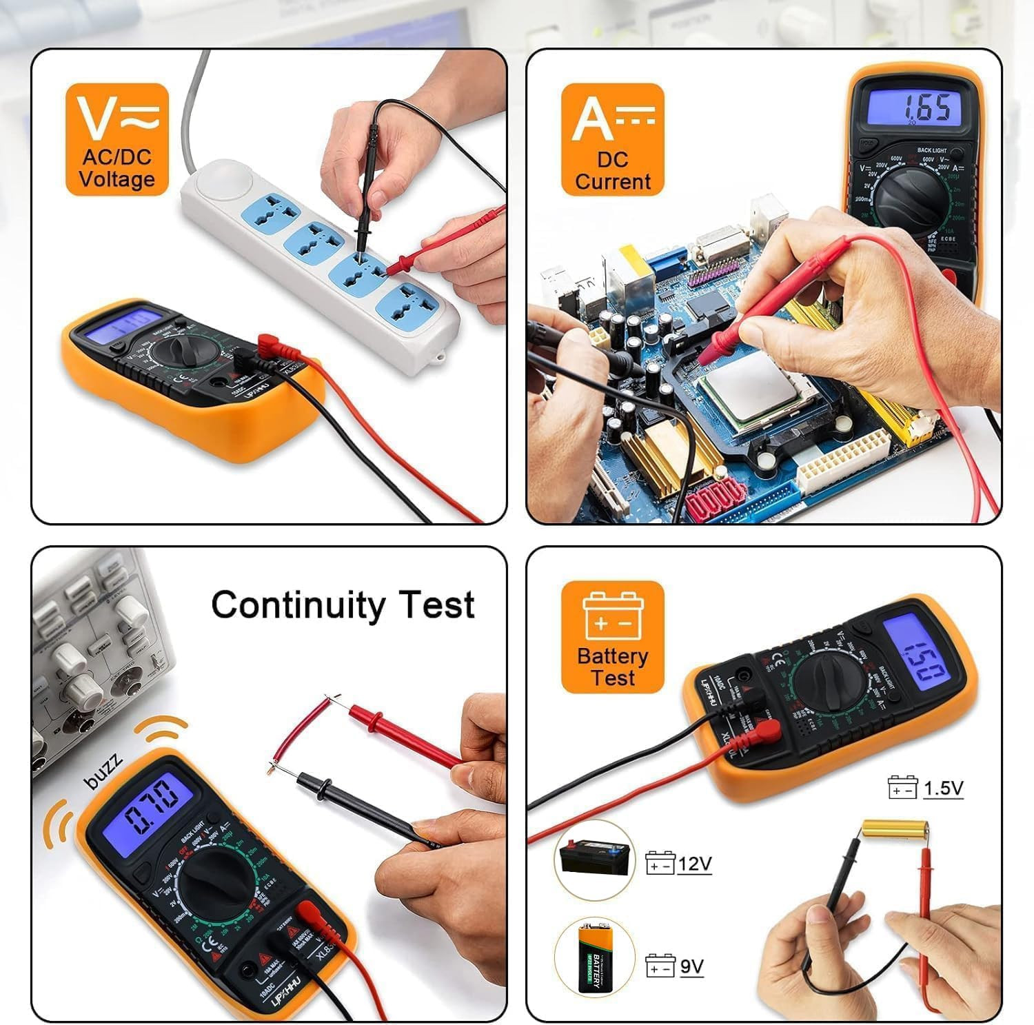 Digital Multimeter Voltmeter Battery Voltage Multi Tester Continuity Ohm Volt Am