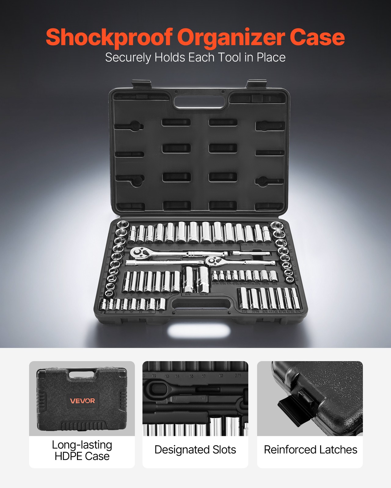 VEVOR Socket Set Socket and Ratchet Set 69 Pieces 3/8 & 1/4 in Drive Auto Repair