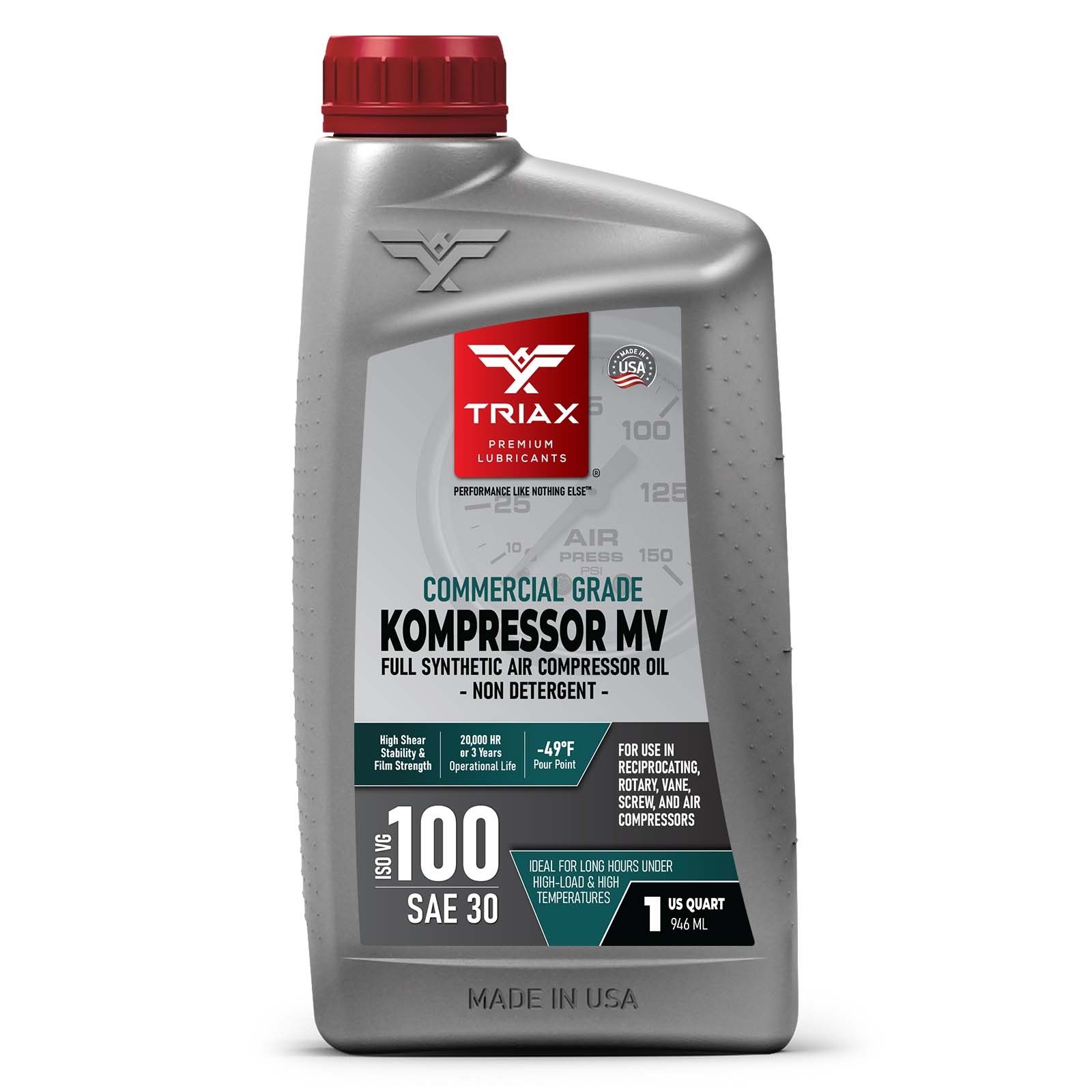 TRIAX Kompressor MV 100 (SAE 30) Full Synthetic Air Compressor Oil (1 Quart)