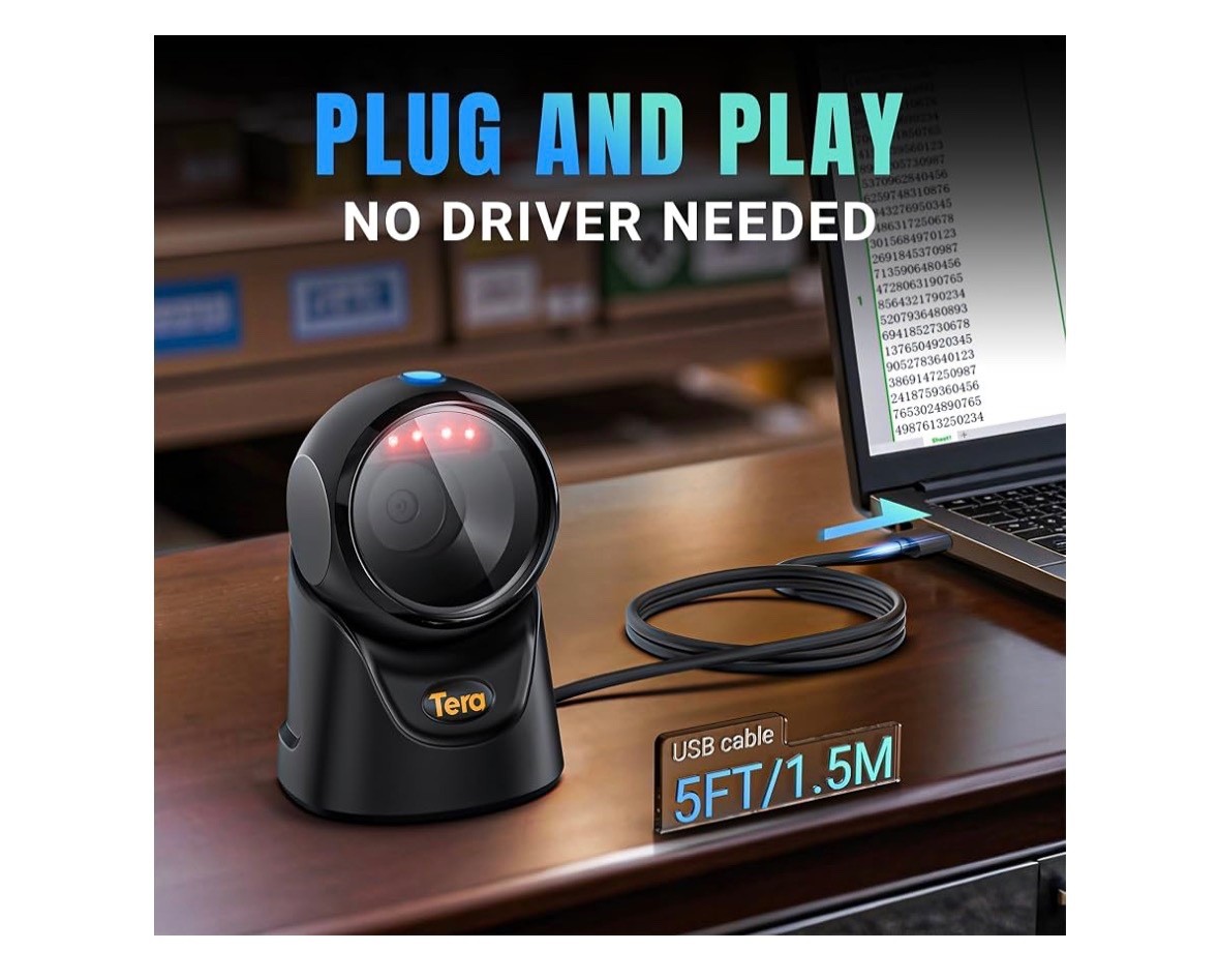 Tera Barcode Scanner Handsfree Omnidirectional 1D 2D QR USB Wired Model 9700