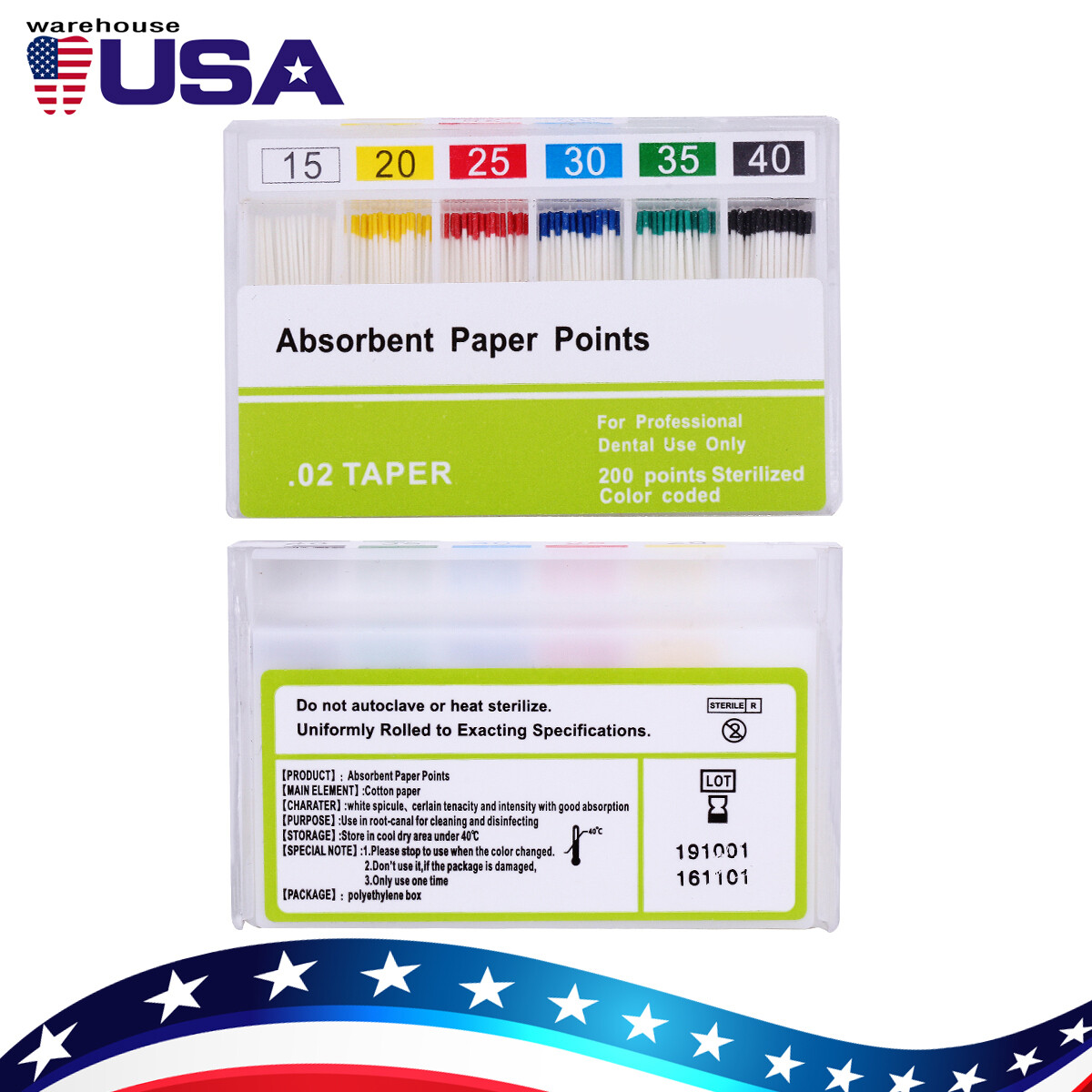 $2.99 Dental Endodontic Absorbent Paper Points Taper 0.04/ 0.02 /0.06 15#-40#