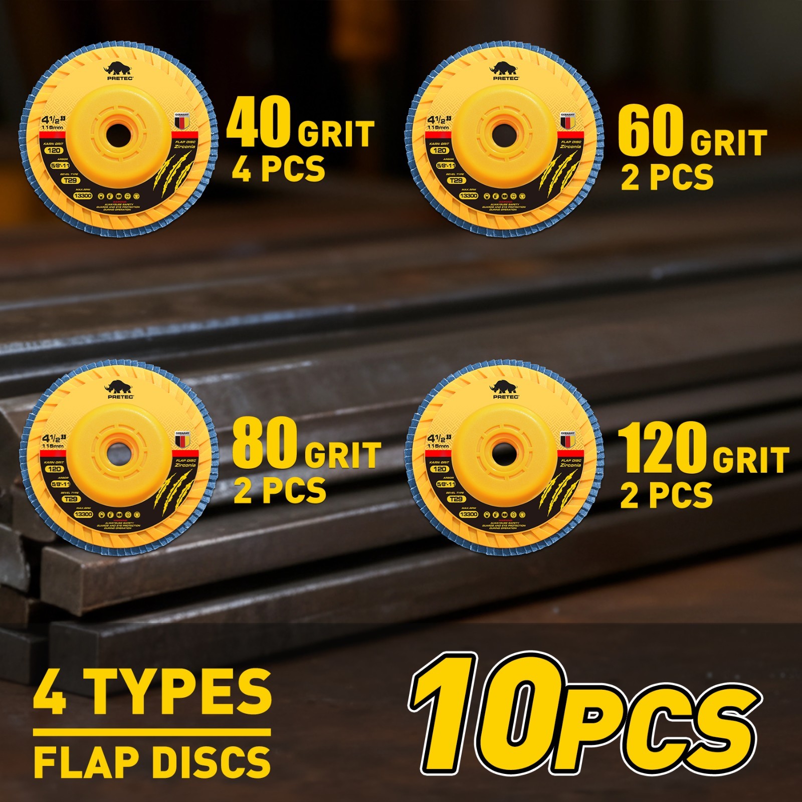 4.5 inch Zirconia Flap Discs 40/60/80/120 Grit Grinding Sanding Wheel Tool-Free