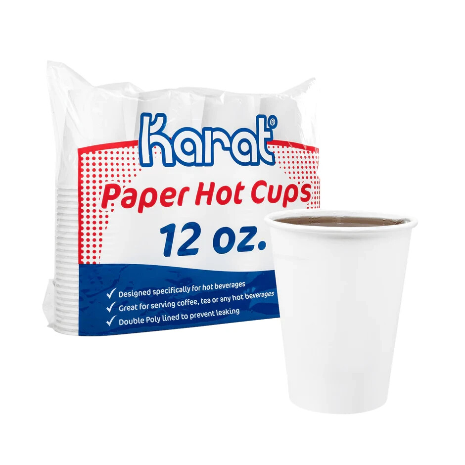 Karat 12oz Paper Hot Cups (90mm), White – 300 pcs, C-HC12W (300)
