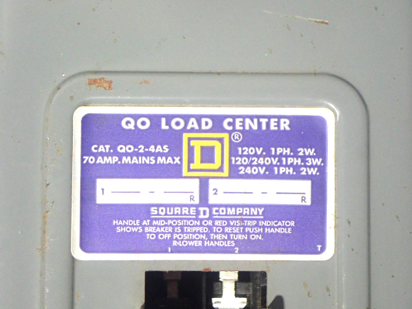 Square D QO-2-4AS QO24AS Single Phase 70 Amp 120/240 Volt QO Load Center