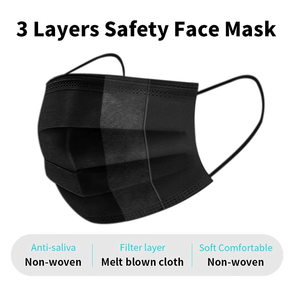 50 PCS Disposable Face Mask Non Medical Surgical 3 Ply Ear Loop Black Masks USA