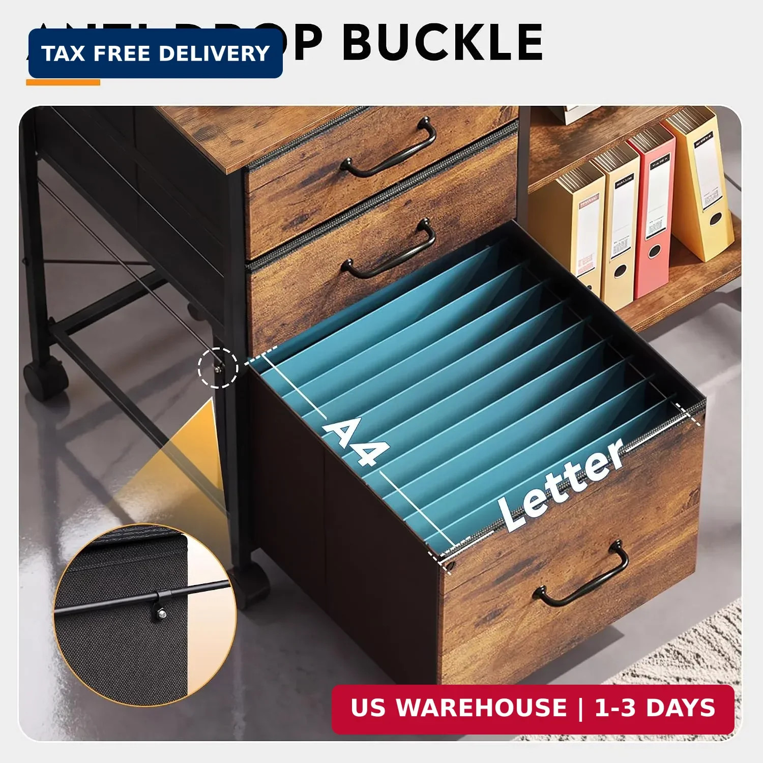 3 Drawer Mobile File Cabinet with Open Storage Shelf | Rolling Printer Stand, Fa