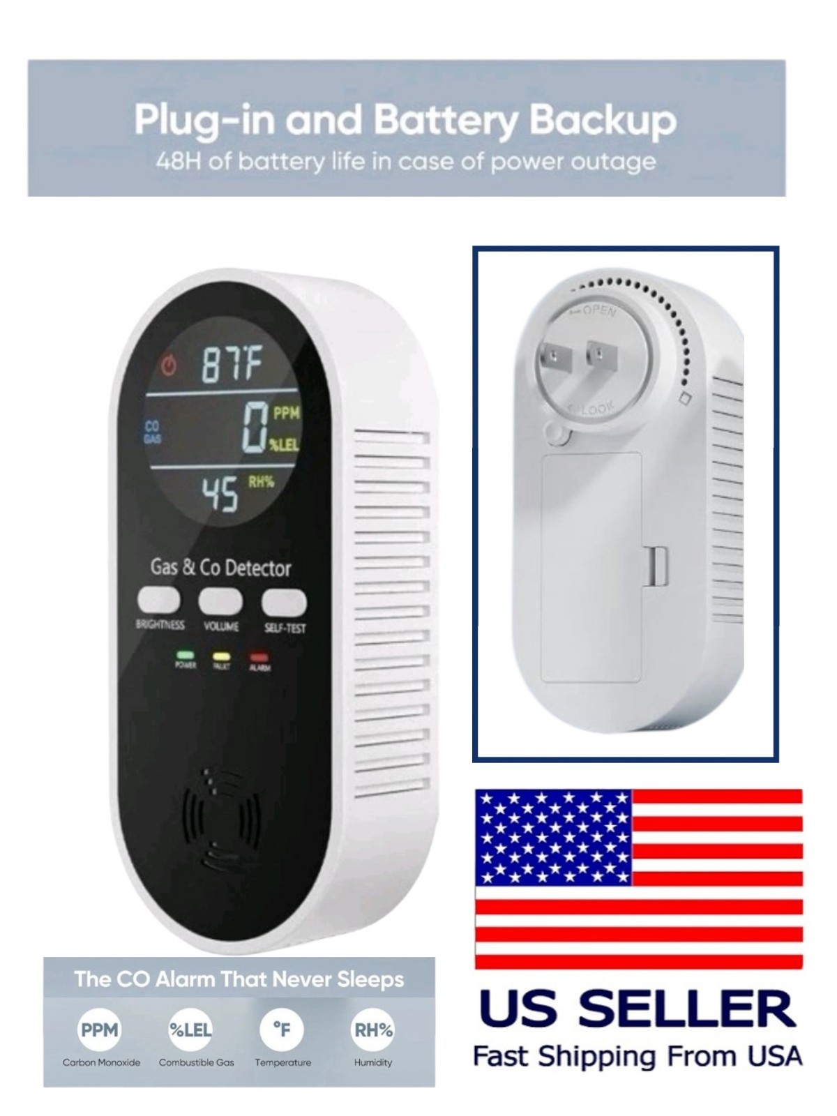 New 5-in-1 Carbon Monoxide Detector Natural Gas Leak Detector KH168 Travel/Home