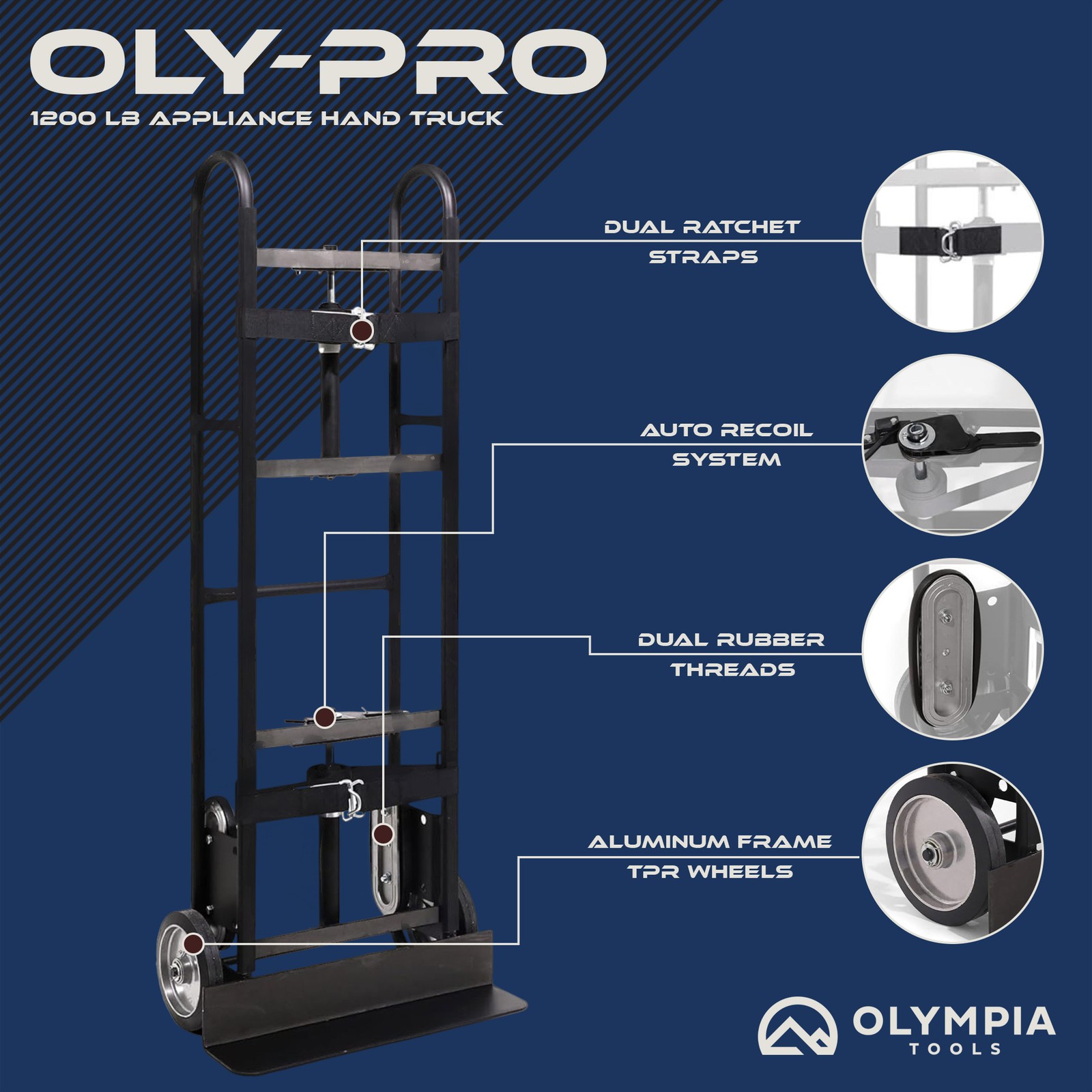 Olympia Tools 1200 Lb Appliance Hand Truck with Auto-Recoil Straps, Heavy Duty