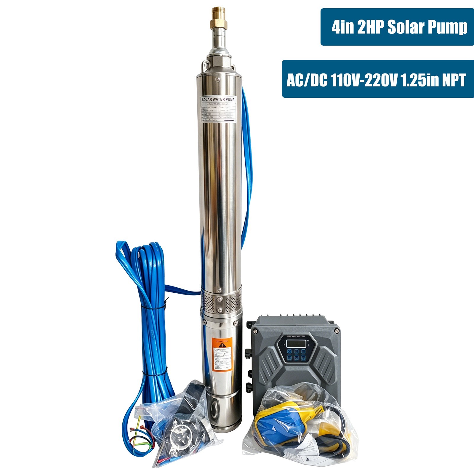 1 HP Deep Well Submersible Pump, 4″ , 207 ft Max 220V 33GPM 2000GPH 33ft Cord