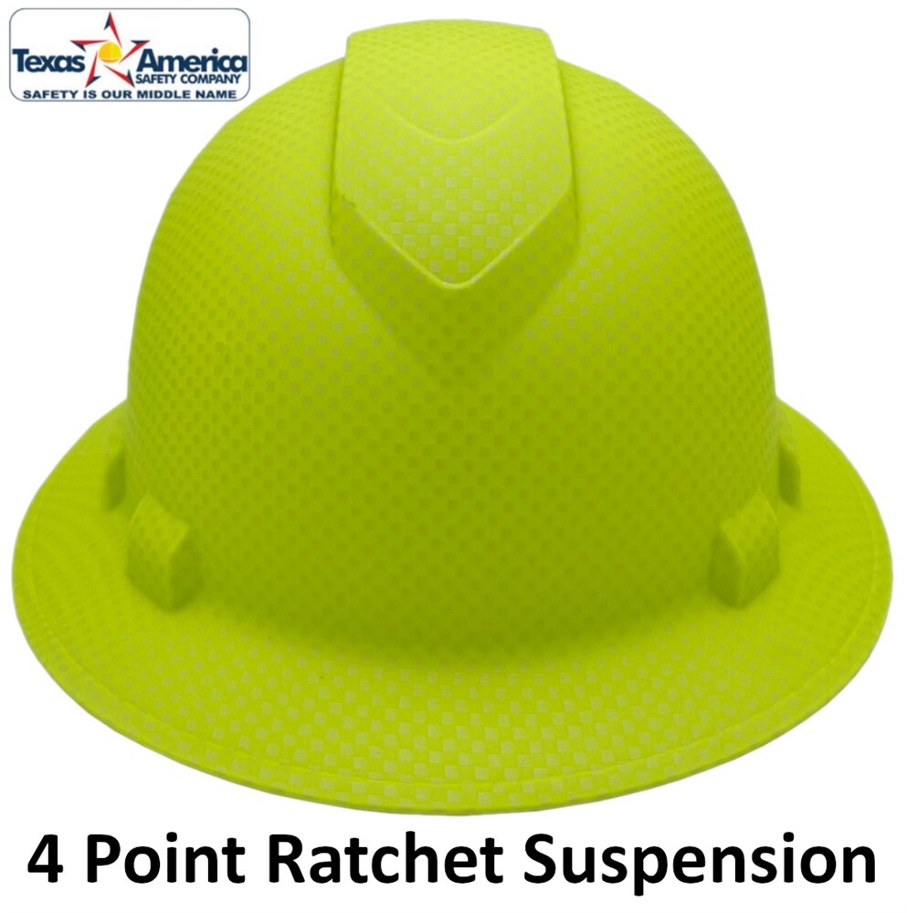 Pyramex Ridgeline Full Brim Hard Hat with 4 pt suspension – Matte Lime Graphite